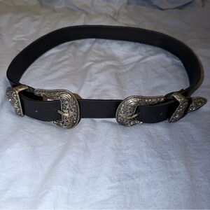 The Kooples Double-Buckle Leather Belt Western Concho Calfskin Made Italy